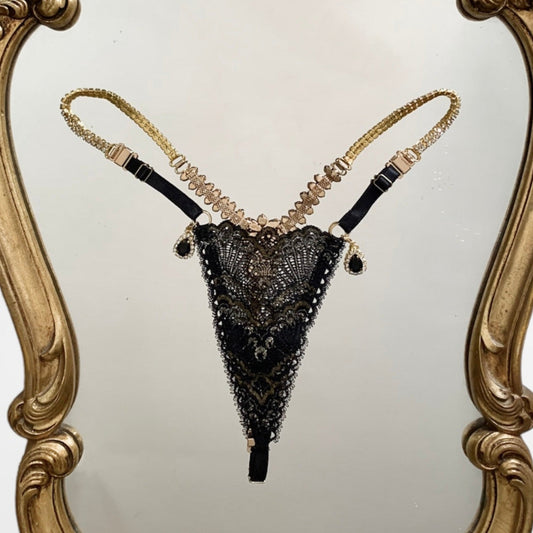string bijoux magnétique- dentelle noir & doré